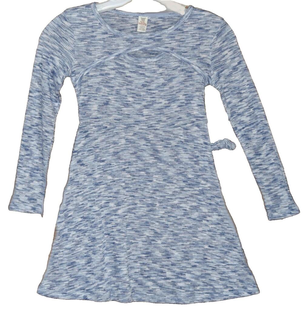 Sweet Butterfly Girls Marl Knit Dress Heather Blue Keyhole Long Sleeves Size 6X